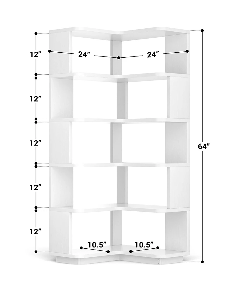 Aheaplus 5-Tier Corner Bookshelf, Space-saving Bookcase Display Storage Shelf