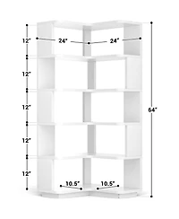 Aheaplus 5-Tier Corner Bookshelf, Space-saving Bookcase Display Storage Shelf