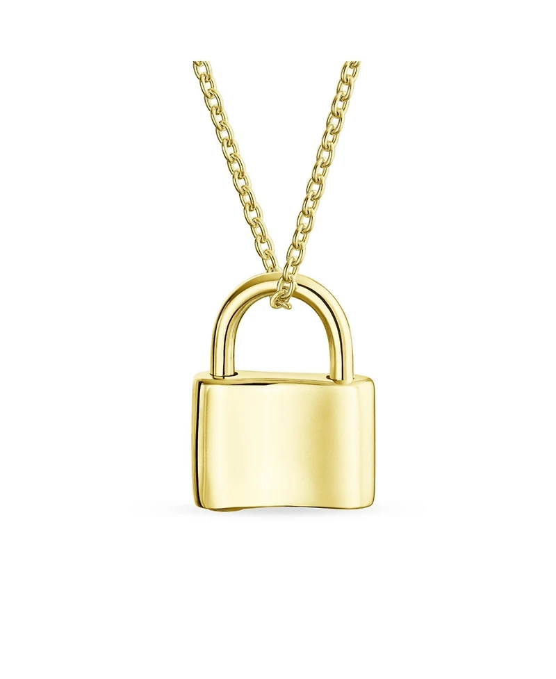 Bling Jewelry Functional Lock Pendant Charm Lovers Padlock Necklace Gold Plated Sterling Silver 16 Inch