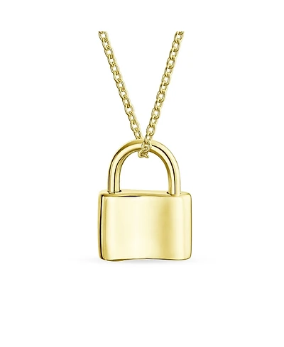 Bling Jewelry Functional Lock Pendant Charm Lovers Padlock Necklace Gold Plated Sterling Silver 16 Inch
