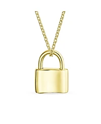 Bling Jewelry Functional Lock Pendant Charm Lovers Padlock Necklace Gold Plated Sterling Silver 16 Inch