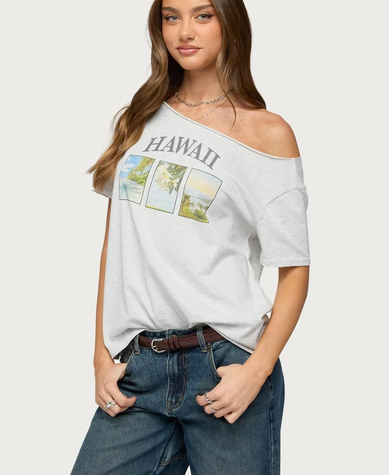 Edikted Women's Hawaiian Babe Off Shoulder T Shirt