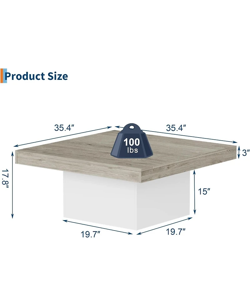 gaomon Square Coffee Table, 35 Inch Led Living Room Table, Modern Cocktail Table with Plug-in 16-Color Led Lights