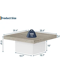 gaomon Square Coffee Table, 35 Inch Led Living Room Table, Modern Cocktail Table with Plug-in 16-Color Led Lights