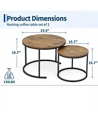gaomon Round Nesting Coffee Table Set of 2, Round Coffee Table for Living Room, Space Saving Nesting Tables, Metal Frame