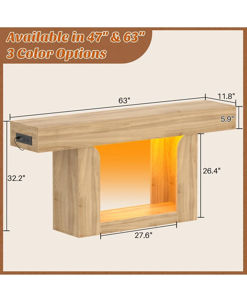 Aheaplus Entryway Table with Charging Station, Console Rgb Led Light, Wooden Sofa