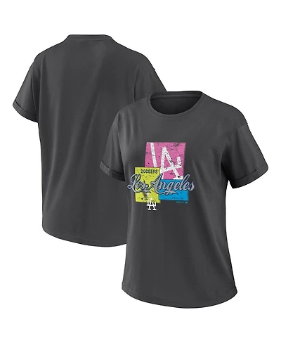 Wear by Erin Andrews Women's Charcoal Los Angeles Dodgers Domestic Box Color Boyfriend T-Shirt