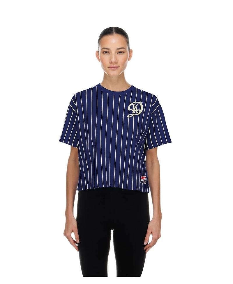 New Era Women's Navy Los Angeles Dodgers City Connect Throwback Meshback Pinstripe Boxy T-Shirt