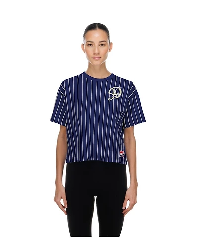 New Era Women's Navy Los Angeles Dodgers City Connect Throwback Meshback Pinstripe Boxy T-Shirt