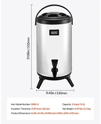 Cozito Insulated Beverage Dispenser, 2.4 Gal 9.2L Stainless Steel Server with Display