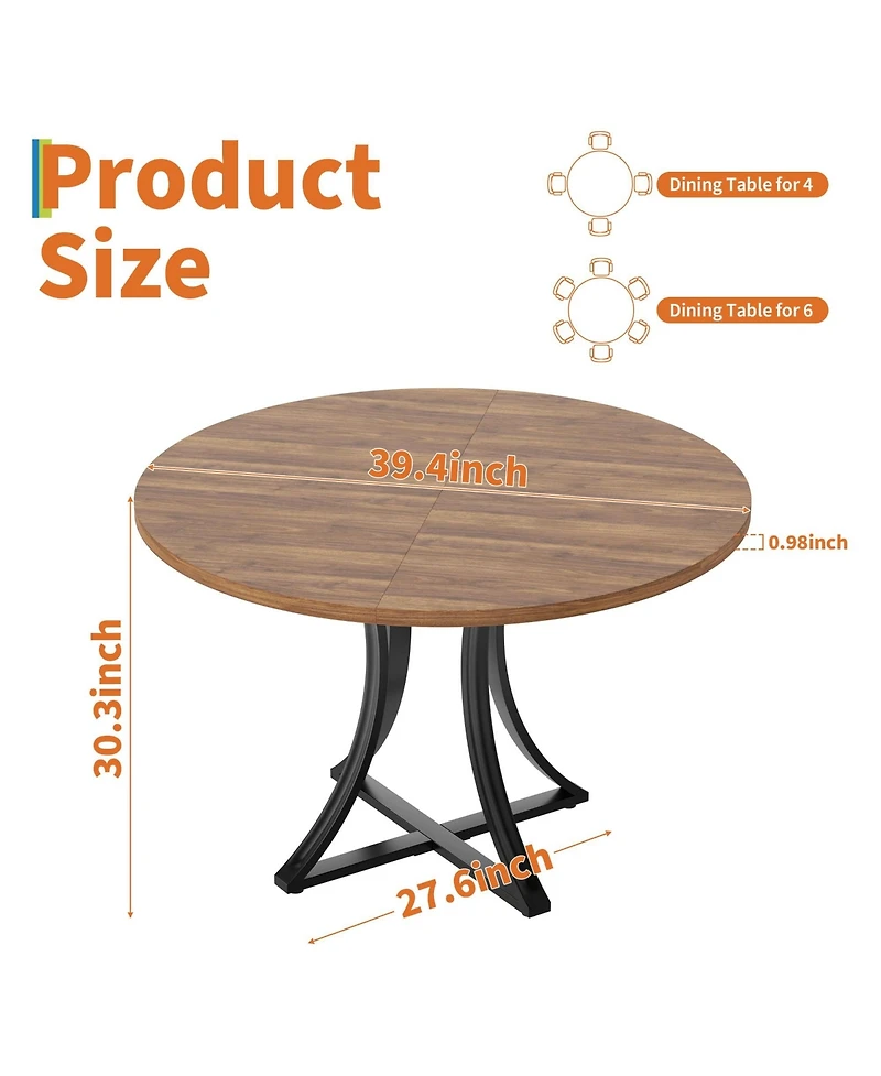 gaomon Industrial Round Dining Table Seats 4-6, Space-Saving Circle Kitchen Table with x-Shaped Stable Pedestal Base, Round Dining Room Table