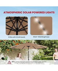 Yiortwo 9.5 Feet Solar Patio Umbrella with 32 Led Lights Tilt Crank Uv Resistant