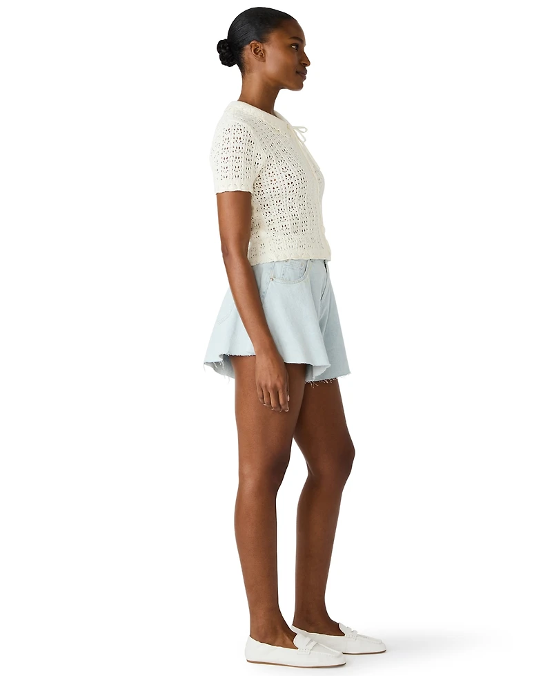 Steve Madden Women's Pointelle Ruffle Collared Cardigan