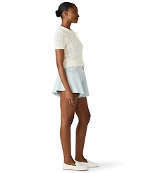 Steve Madden Women's Pointelle Ruffle Collared Cardigan