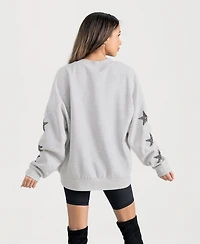 Gameday Couture Women's Ash Indiana Hoosiers Oversized Pennant Pride Rhinestone Star Sleeve Sweatshirt