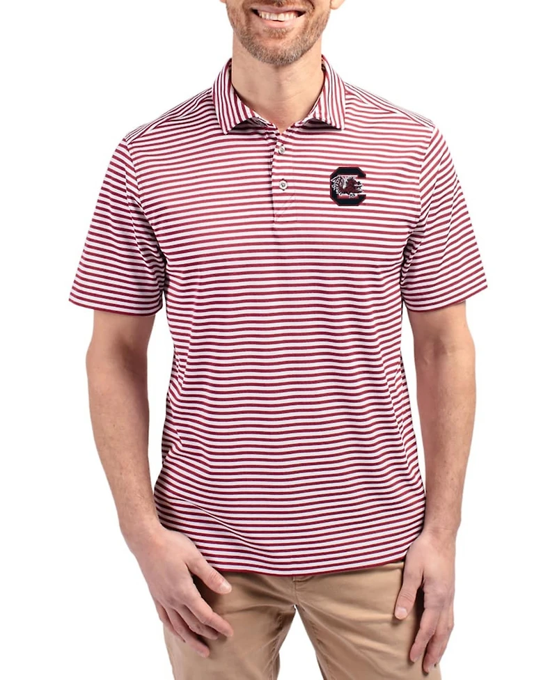 Cutter & Buck Men's Garnet South Carolina Gamecocks Virtue Eco Pique Stripe DryTec Polo Shirt