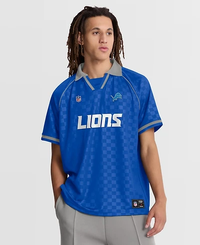 Fanatics Men's Blue/Gray Detroit Lions Homerun Raglan V-Neck Polo Shirt