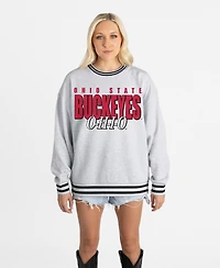 Gameday Couture Women's Gray Ohio State Buckeyes Oversized Showdown Ringer Stripe Sweatshirt