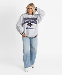Gameday Couture Women's Ash/Black Baltimore Ravens Oversized Gridiron Drive Ringer Stripe Sweatshirt