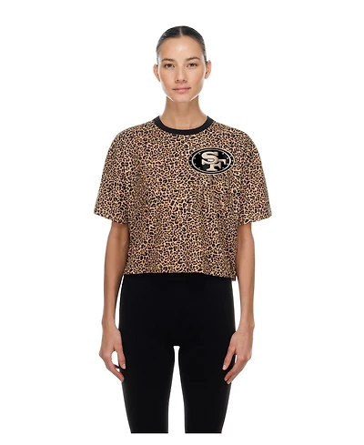 New Era Women's Brown San Francisco 49ers Mom Me Leopard Boxy Cropped T-Shirt