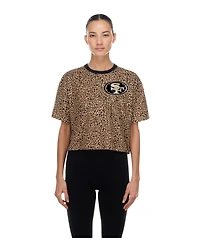 New Era Women's Brown San Francisco 49ers Mom Me Leopard Boxy Cropped T-Shirt