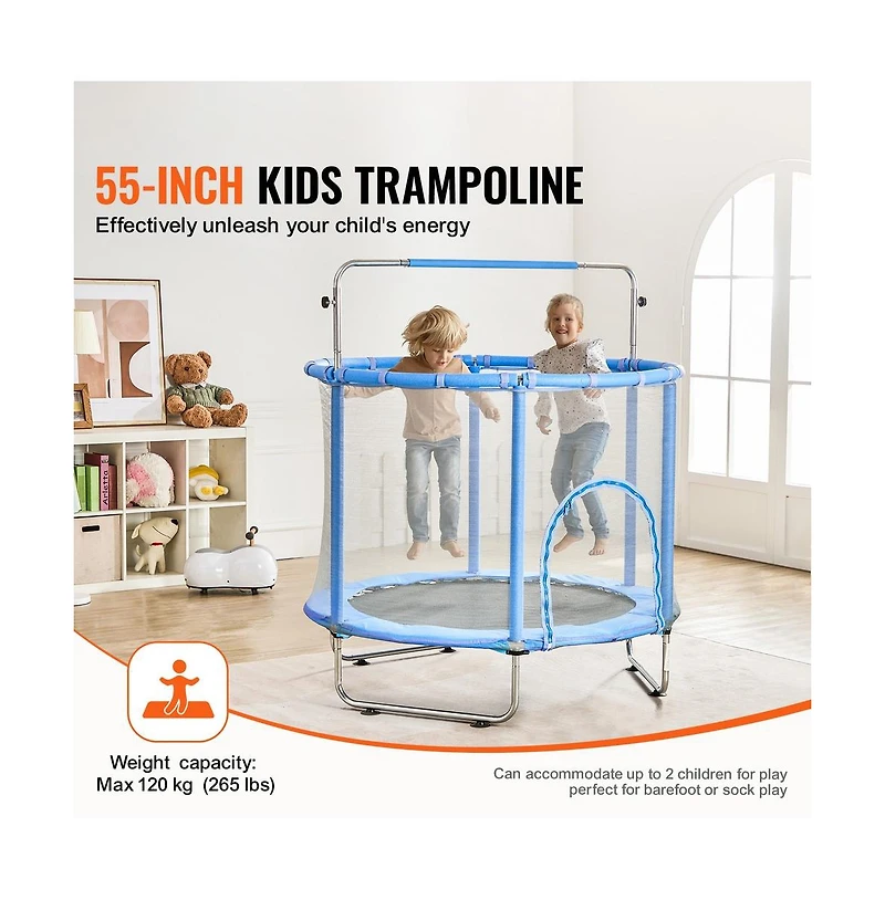 Ruie 55 in Mini Toddler Trampoline with Safety Net and Basketball Hoop Ages 3 Plus
