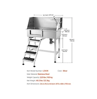 Ruie 34 inch Stainless Steel Dog Grooming Bathtub with Non Slip Stairs and Faucet Left Door
