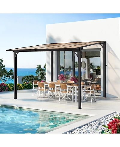 Pamapic Wall Mounted Hardtop Gazebo, Lean-to Patio Awning with Aluminum Frame and Uv-Resistant Polycarbonate Roof