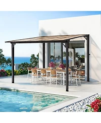 Pamapic Wall Mounted Hardtop Gazebo, Lean-to Patio Awning with Aluminum Frame and Uv-Resistant Polycarbonate Roof
