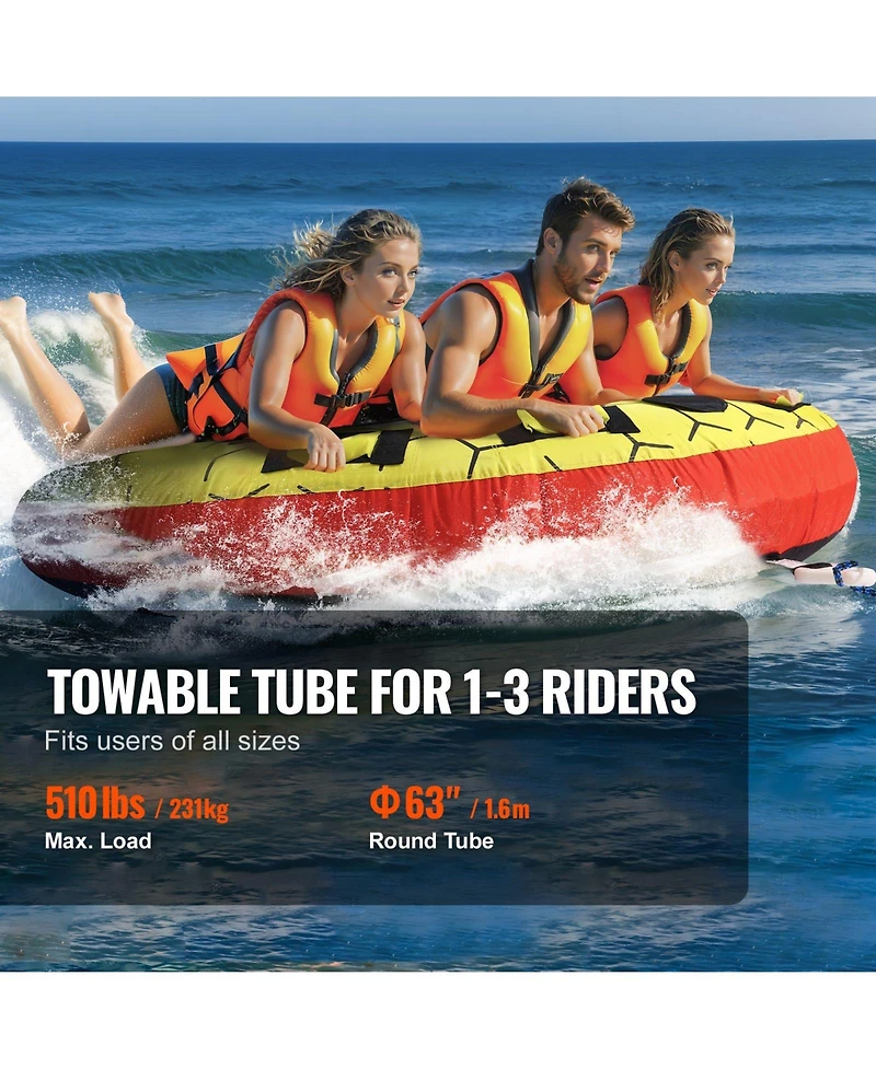 Hikeen Towable Tube for Boating 1 3 Riders Inflatable Boat Tubes and Towables 510 lbs 63 Round Water Sport Towable Tubes for Boats Full Nylon Cover