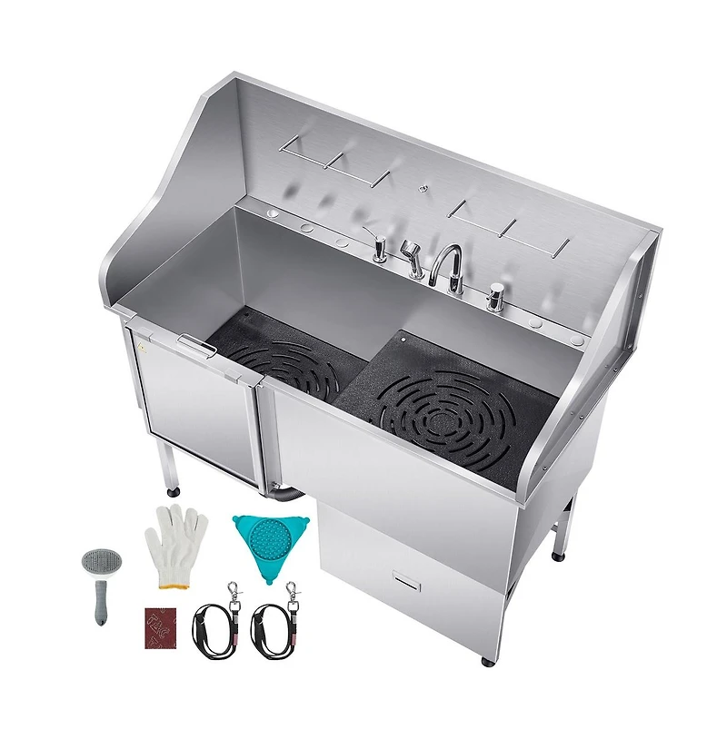 Ruie 61 inch 304 Stainless Steel Dog Washing Station Low Slope Ramp Storage
