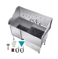Ruie 61 inch 304 Stainless Steel Dog Washing Station Low Slope Ramp Storage