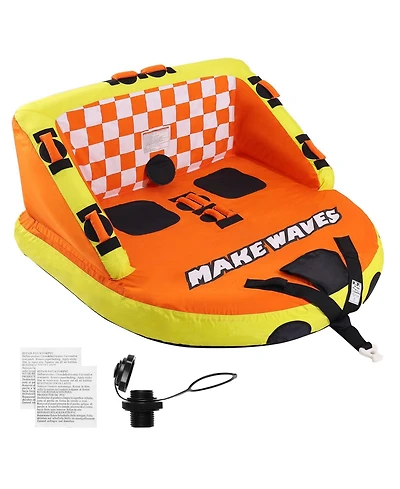 Hikeen Towable Tube for Boating Riders Inflatable Towable Tubes with Deck Seats and Backrest Water Sport Tube for Boat to Pull Full Nylon Cover