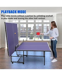 Xo Portable 9FT/8FT Table Tennis Table, Foldable Ping Pong Table with Net, Paddles and Balls, Quick Assembly Indoor Outdoor Game Set
