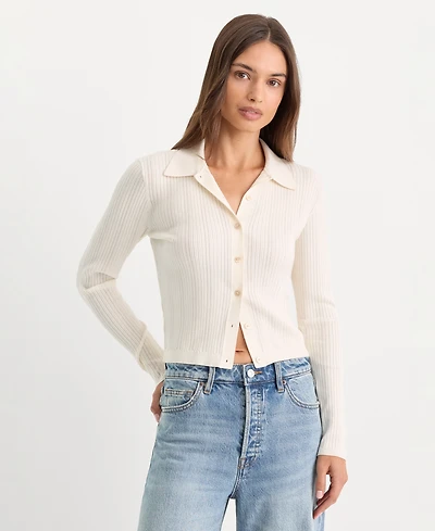Good American Women's Long-Sleeve Collared Cardigan