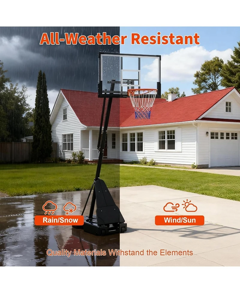 Xo 48" Portable Basketball Hoop, Height Adjustable System with Shatterproof Backboard, Mobile Wheels Base for Backyard Driveway Indoor