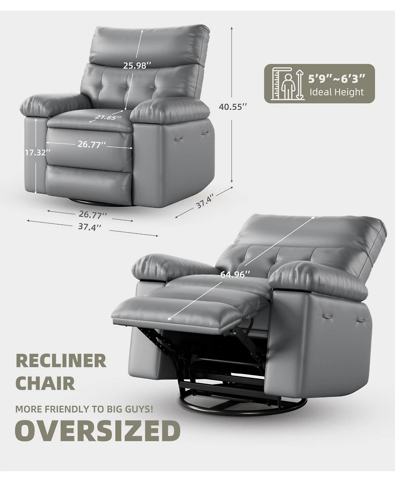 gaomon 360 Swivel Manual Recliner Chair, Pu Leather Single Sofa Seat with Side Pocket, 135 Degree Recline, for Living Room Bedroom