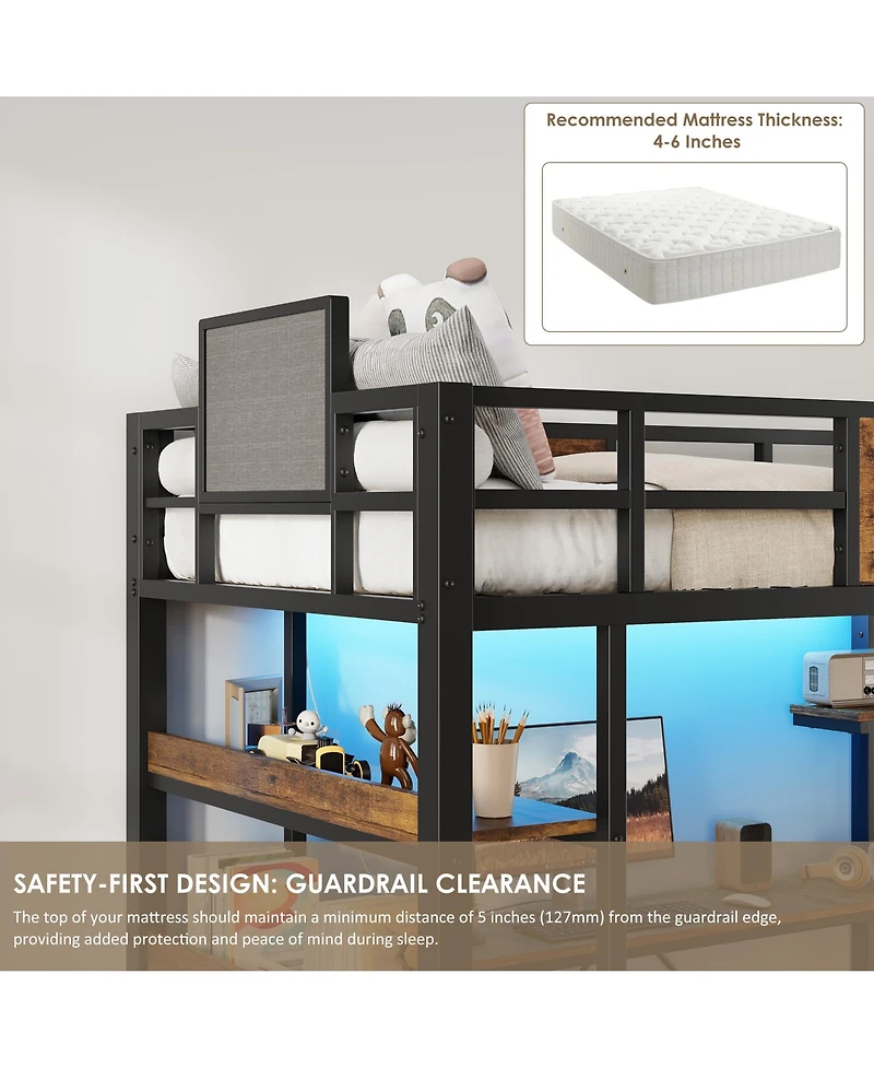 homfan Twin Loft Bed with Desk, Stairs, Rgb Lights, Charging Station, Storage