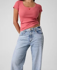 Guess Women's Short-Sleeve Triangle Patch Scoop Neck T-Shirt