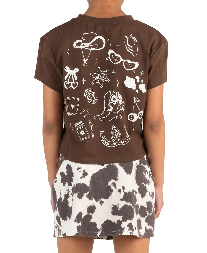 Tween Diva Girls' 7-16 Graphic T-Shirt and Cow Printed Twill Skort, 2-Piece Set