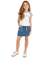 Tween Diva Girls' 7-16 Graphic Raglan T-Shirt and Embroidered Denim Skort, 2-Piece Set