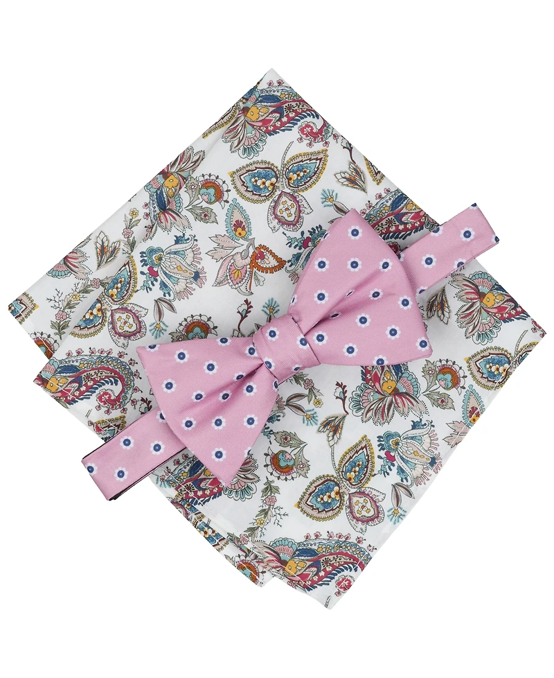 Bar Iii Men's Elliot Dotted Bow Tie & Floral Pocket Square 2-Piece Set, Macy's Exclusive