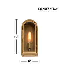 Possini Euro Design Alys 13" High Industrial Outdoor Wall Light Fixture Mount Porch House Set of 2 Gold Aged Brass Finish