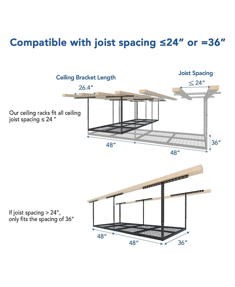 Fleximounts 2 Pack Overhead Garage Storage Adjustable Ceiling Rack