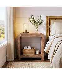 Tribesigns 2-Tier Solid Wood End Table, Farmhouse Rustic Nightstand,Narrow Side Table with Storage Shelves