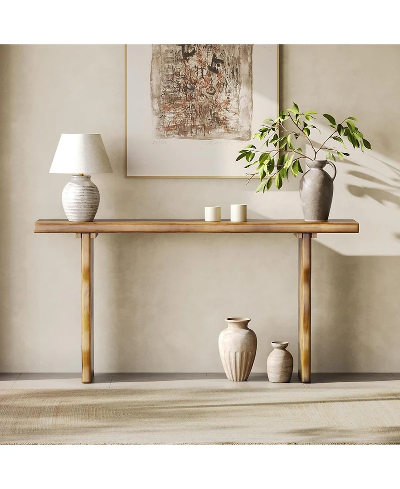 Tribesigns 63-Inch Solid Wood Console Sofa Table, Farmhouse Long Entryway Table Behind Couch