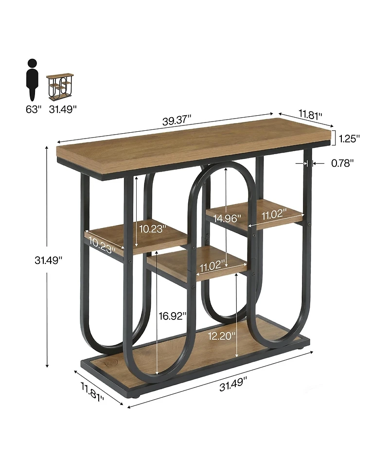Tribesigns 4-Tier Industrial Console Table, 41.3'' Rustic Entryway Table with Open Shelves and Metal Frame