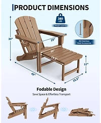 gaomon All-Weather Hdpe Outdoor Folding Adirondack Rocking Chair with Retractable Ottoman for patios, Decks, Gardens