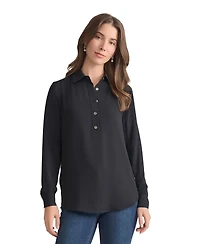 Long Sleeve Shirttail Side Button Popover Tunic