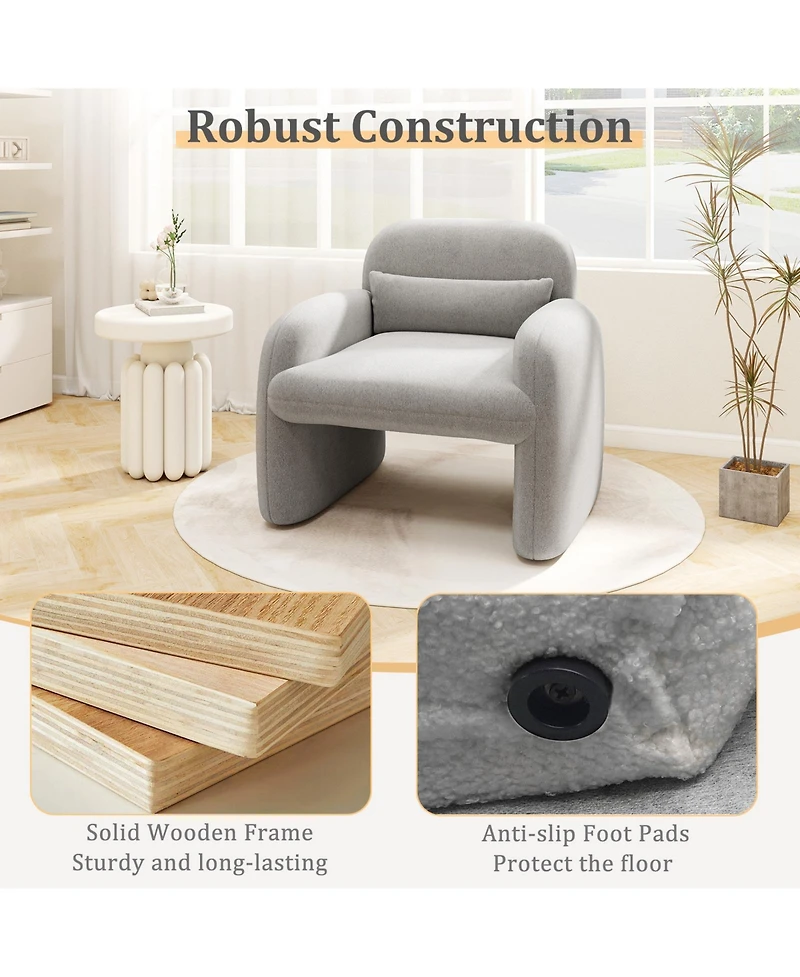 Gymax Modern Accent Chair Sherpa Fabric Upholstered Armchair With Waist Pillow